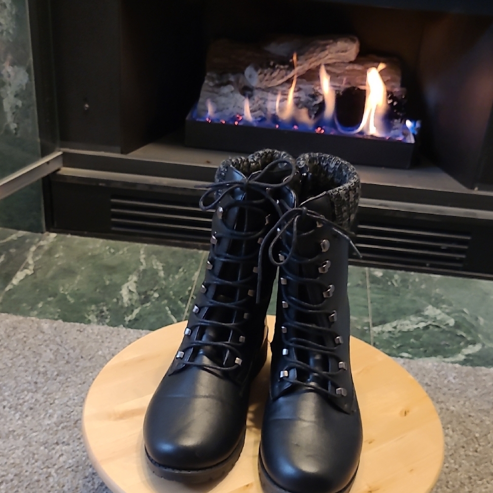 Ardene Black Faux Leather Combat Boots Size 10